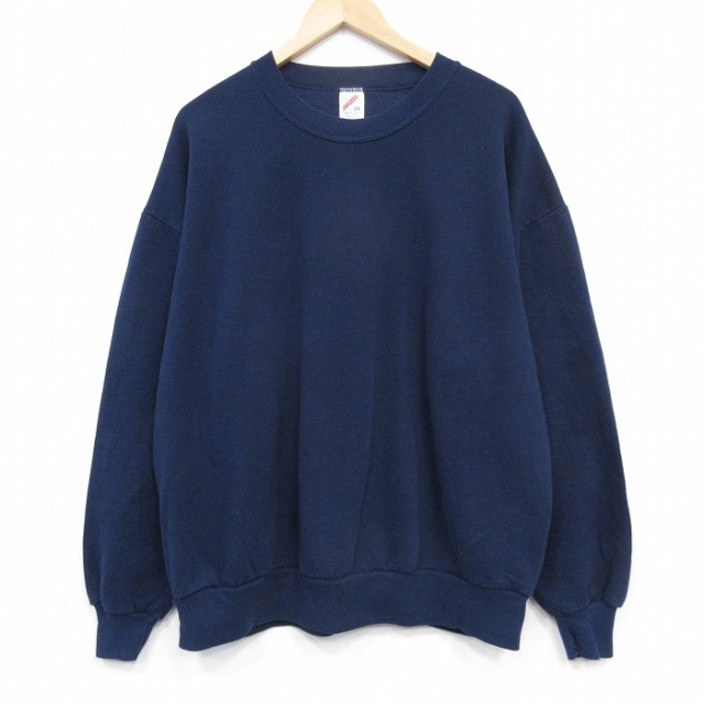 XL★古着 ジャージーズ 長袖 スウェット メンズ 90年代 90s 無地 大きいサイズ クルーネック USA製 紺 25nov11