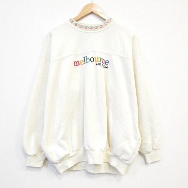 90s 長袖スウェット melbourne刺繍 ベージュ XL | 古着