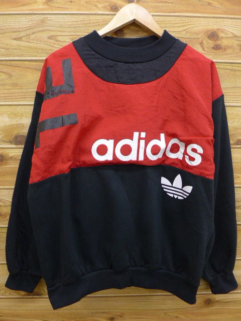 L★古着スウェット90年代adidasアディダスナイロン使用黒×エンジ/14apr08【n】