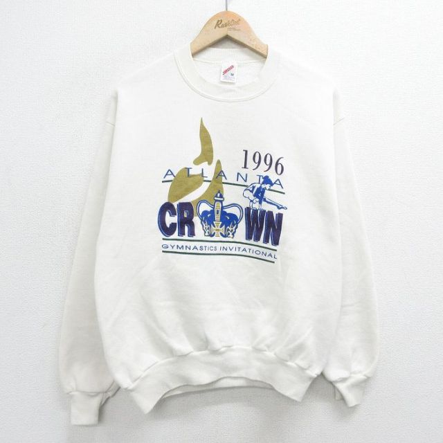 M★古着 ジャージーズ 長袖 スウェット メンズ 90年代 90s 体操 アトランタ クラウン USA製 生成り 24feb07 中古 スエット トレーナー トップス