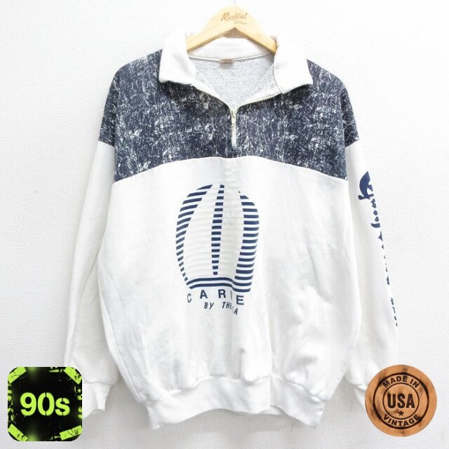 ハーフジップスウェット 90s CARMEL カリフォルニア ツートンカラー ホワイト メンズXL相当 | 古着