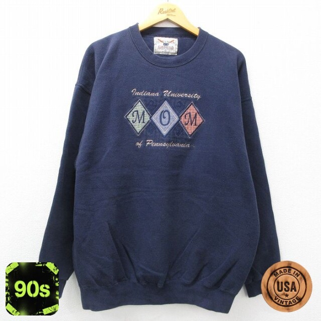 90s 長袖スウェット MOM刺繍 ネイビー XL | 古着