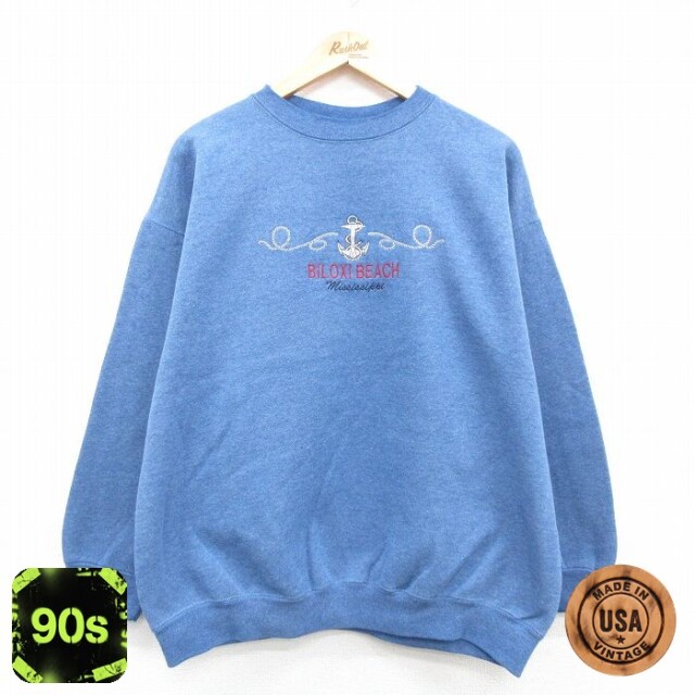 90s 長袖スウェット ビロクシビーチ イカリ ネイビー メンズXL相当 | 古着