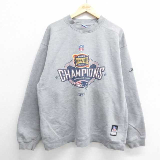 XL★古着 リーボック REEBOK 長袖 スウェット メンズ 00年代 00s NFL ニューイングランドペイトリオッツ 大きいサイズ クルーネック グレー 霜降り アメフト スーパーボウル 24aug31 中古 スエット トレーナー トップス