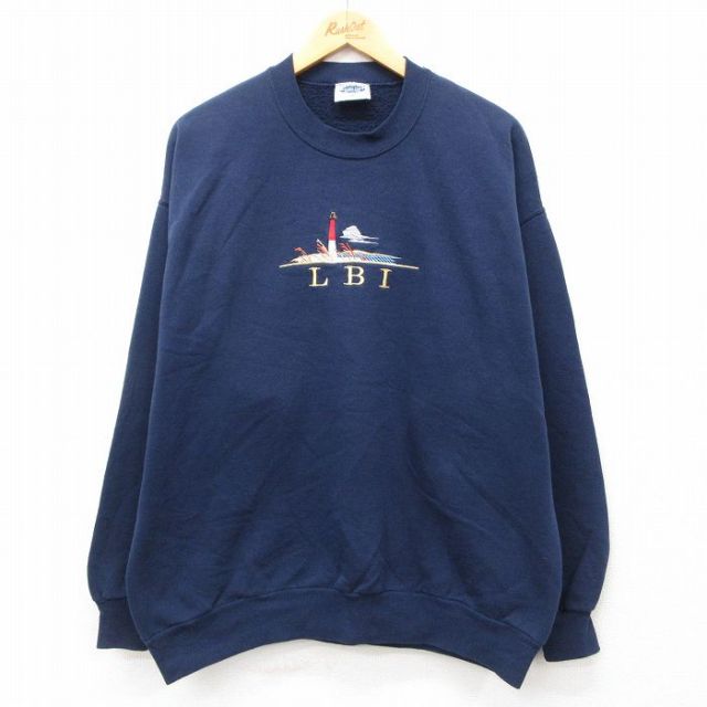 【50%OFF】LBI 00s 長袖スウェット 灯台刺繍 ネイビー L | 古着