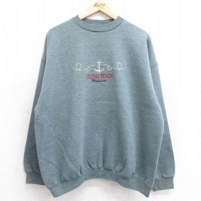 TULTEX 90s 長袖スウェット イカリDELRAYBEACH刺繍 グリーン XL | 古着