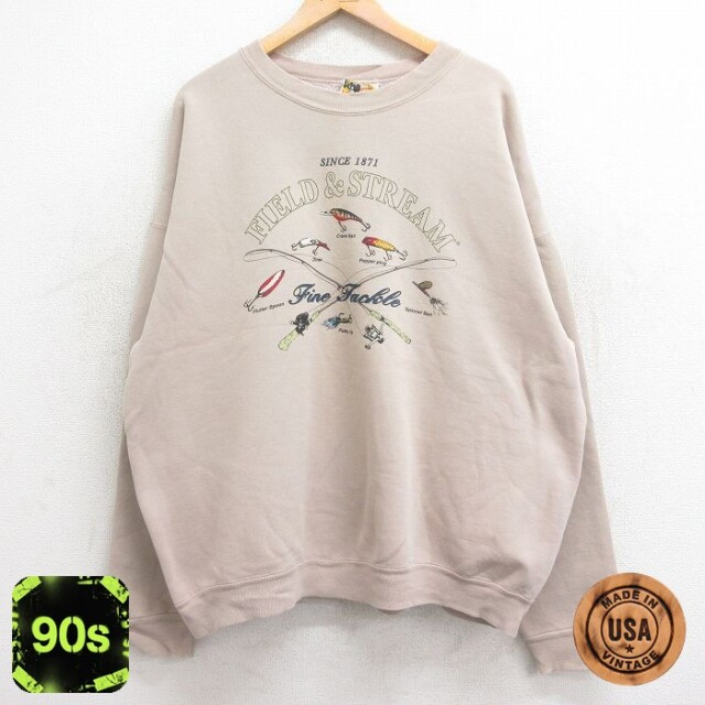 90s 長袖スウェット 釣り ルアー ベージュ メンズXL相当 | 古着