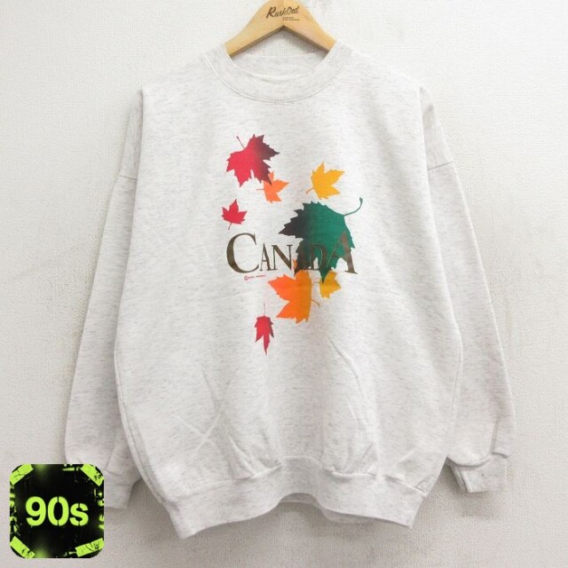 90s 長袖スウェット 葉 グレー XL | 古着