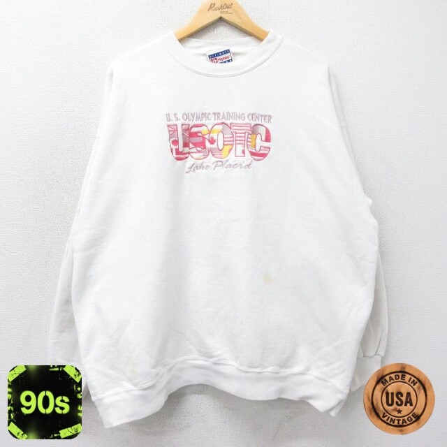 ヘインズ 90s 長袖スウェット USTOC刺繍 ホワイト メンズXL相当 | 古着