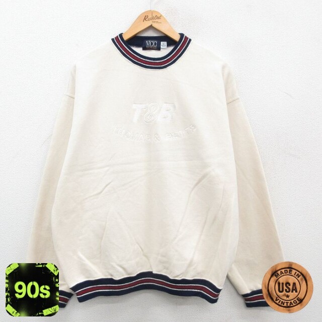 THOMAS&BETTS 90s 長袖スウェット 刺繍 ベージュ XL | 古着