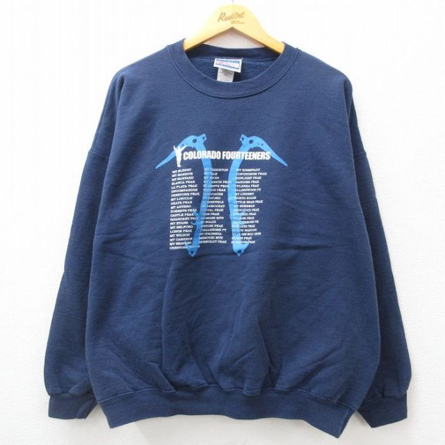 XL★古着 ヘインズ Hanes 長袖 スウェット メンズ 00年代 00s コロラド 大きいサイズ クルーネック 紺 ネイビー 24sep17 中古 スエット トレーナー トップス