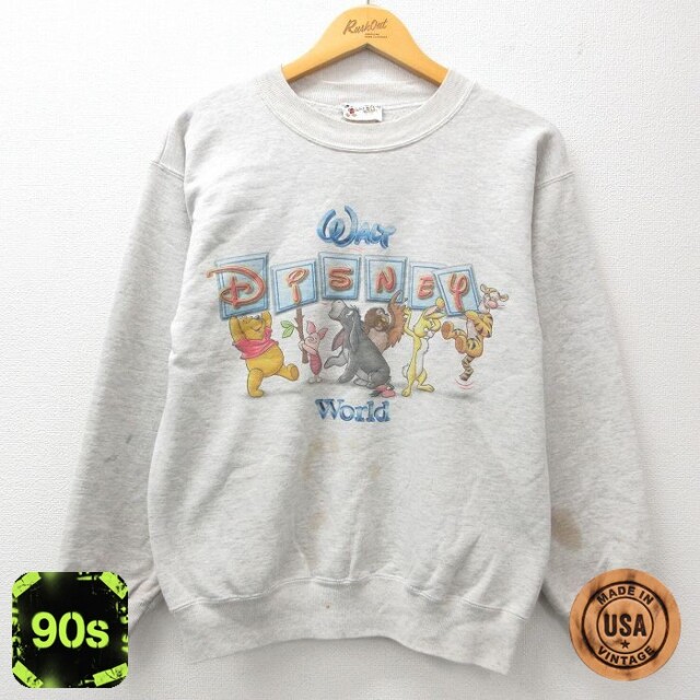 ディズニー 90s 長袖スウェット くまのプーさん グレー M | 古着