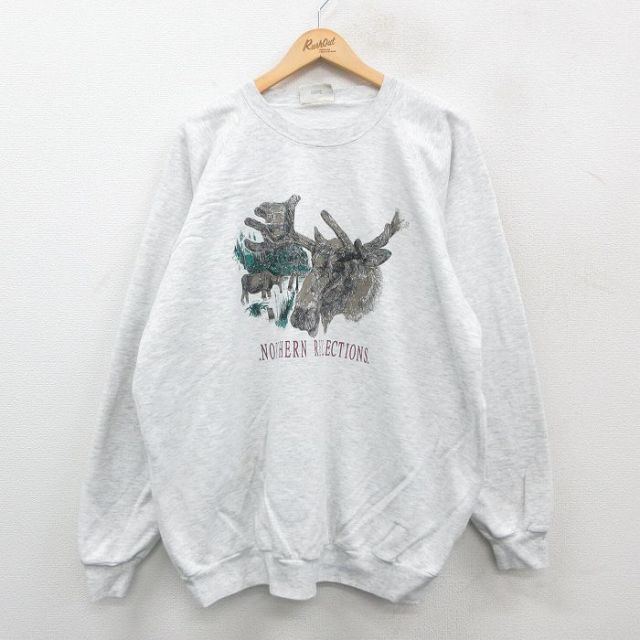 XL★古着 長袖 スウェット メンズ 00年代 00s シカ 大きいサイズ クルーネック 薄グレー 霜降り 24nov07 中古 スエット トレーナー トップス