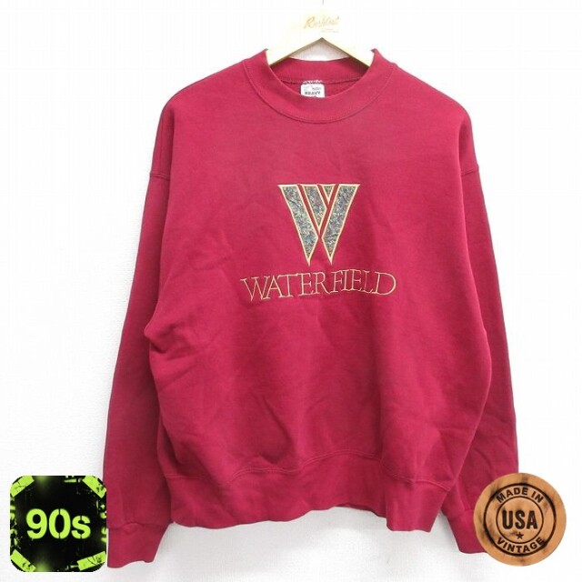 フルーツオブザルーム 90s 長袖スウェット WATER FIELD刺繍 バーガンディ メンズXL相当 | 古着