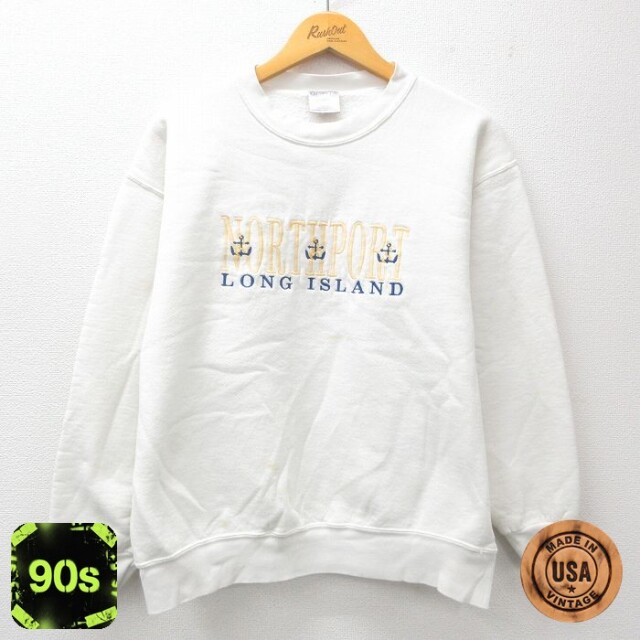 オニータ 90s 長袖スウェット NORTHPORT刺繍 ホワイト L | 古着