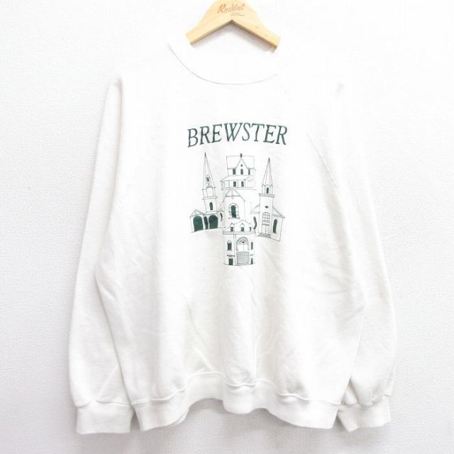 【50%OFF】XL★古着 TULTEX 長袖 スウェット メンズ 90年代 90s BREWSTER ラグラン 大きいサイズ クルーネック USA製 白 ホワイト 25mar13 中古 スエット トレーナー トップス
