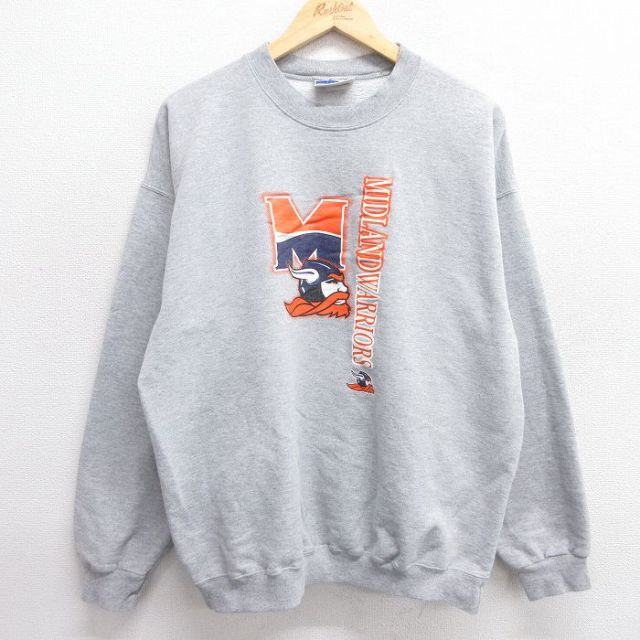 L★古着 ヘインズ Hanes 長袖 スウェット メンズ 00年代 00s MIDLAND WARRIORS クルーネック グレー 霜降り 25mar13 中古 スエット トレーナー トップス