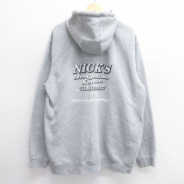 XL★古着 カーハート Carhartt 長袖 スウェット パーカー メンズ NICKS 大きいサイズ ロング丈 グレー 霜降り 25mar13 中古 スエット トレーナー トップス