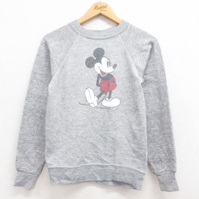 【20%OFF】XS★古着 長袖 スウェット メンズ 80年代 80s ディズニー DISNEY ミッキー MICKEY MOUSE クルーネック ラグラン グレー 霜降り 25jul30 中古 スエット トレーナー トップス