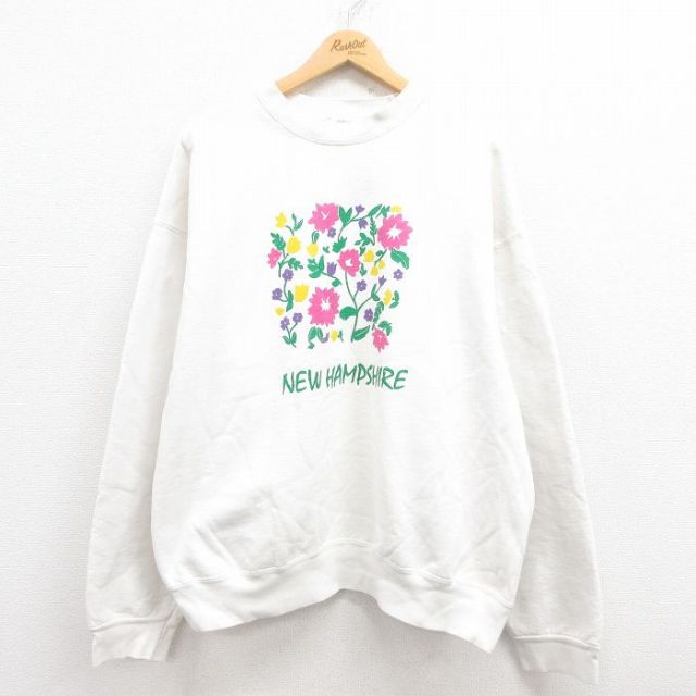 【20%OFF】XL★古着 長袖 スウェット メンズ 90年代 90s ニューハンプシャー 大きいサイズ コットン USA製 白 ホワイト 25jul30 中古 スエット トレーナー トップス