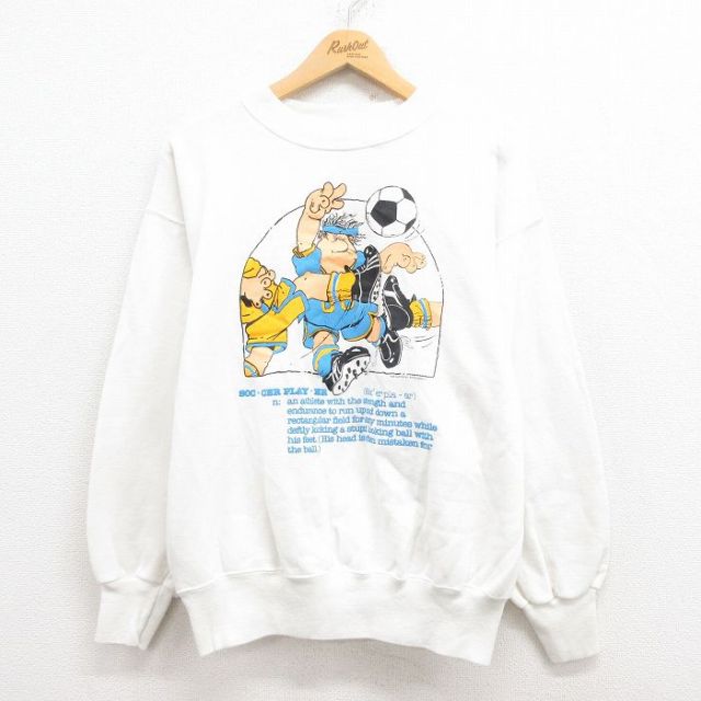 L★古着 長袖 スウェット メンズ 80年代 80s サッカー クルーネック USA製 白 ホワイト 25jul30 中古 スエット トレーナー トップス
