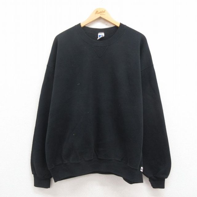 XL★古着 ラッセル 長袖 スウェット メンズ 00年代 00s 無地 大きいサイズ クルーネック 黒 ブラック 25jul29 中古 スエット トレーナー トップス