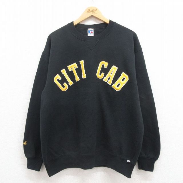 XL★古着 ラッセル 長袖 スウェット メンズ 90年代 90s CITI クルーネック USA製 黒 ブラック 25jul29 中古 スエット トレーナー トップス