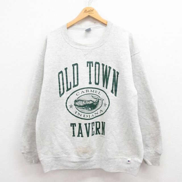 【20%OFF】XL★古着 ラッセル 長袖 スウェット メンズ 90年代 90s クジラ 大きいサイズ クルーネック USA製 グレー 霜降り 25jul29 中古 スエット トレーナー トップス
