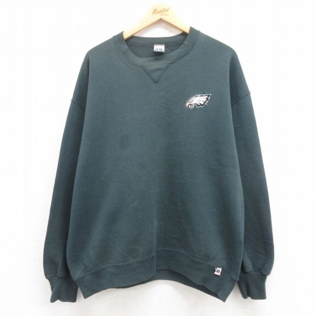 XL★古着 ラッセル 長袖 スウェット メンズ 90年代 90s NFL フィラデルフィアイーグルス USA製 緑 グリーン アメフト スーパーボウル 25jul29 中古 スエット トレーナー トップス