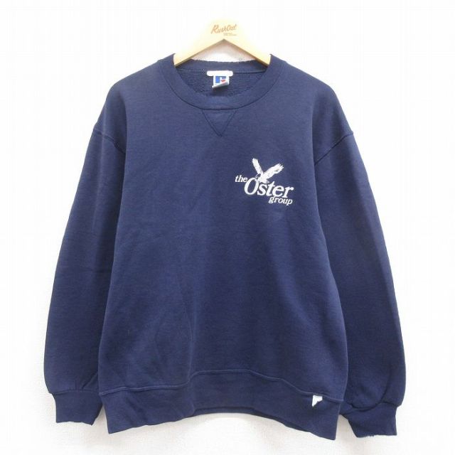 L★古着 ラッセル 長袖 スウェット メンズ 90年代 90s 鳥 USA製 紺 ネイビー 25jul29 中古 スエット トレーナー トップス