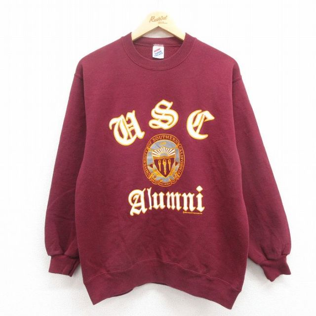 M★古着 ジャージーズ 長袖 スウェット メンズ 80年代 80s Alumni カレッジ USA製 エンジ 25jul31 中古 スエット トレーナー トップス