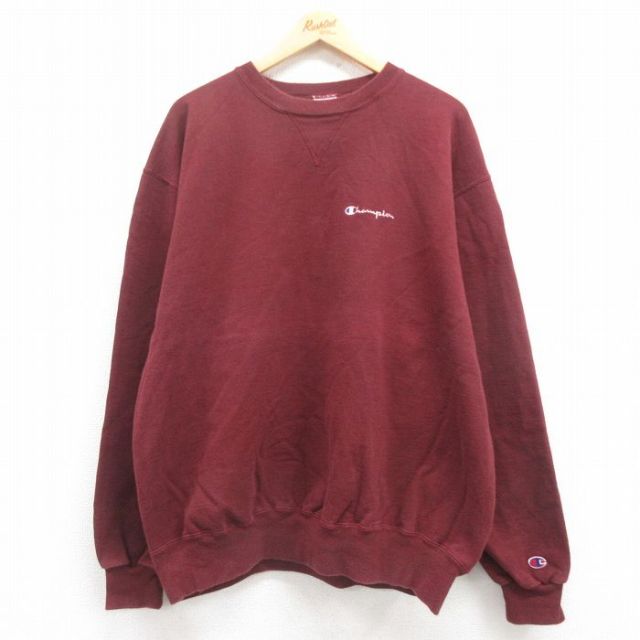 XL★古着 チャンピオン Champion 長袖 スウェット メンズ 90年代 90s ワンポイントロゴ 大きいサイズ クルーネック エンジ 【spe】 25jul31 中古 スエット トレーナー トップス