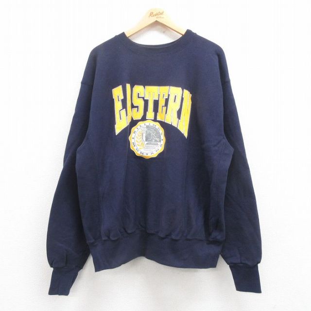 【20%OFF】XL★古着 長袖 スウェット メンズ 90年代 90s EASTERN 大きいサイズ クルーネック USA製 紺 ネイビー 【spe】 25jul31 中古 スエット トレーナー トップス