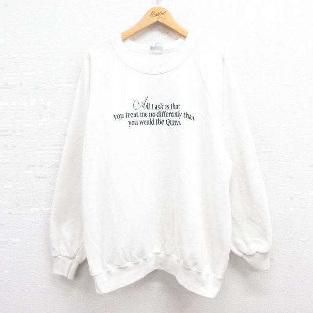 【20%OFF】XL★古着 長袖 スウェット メンズ 90年代 90s メッセージ 大きいサイズ ラグラン クルーネック USA製 白 ホワイト 25aug01 中古 スエット トレーナー トップス