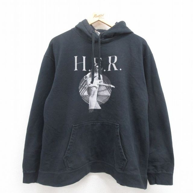 XL★古着 長袖 ロック バンド スウェット パーカー メンズ ハー H.E.R. 黒 ブラック 25aug01 中古 スエット トレーナー トップス