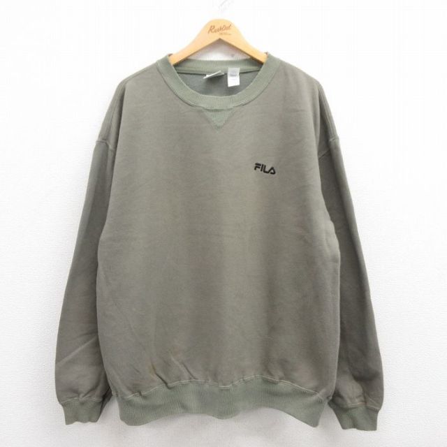 【50%OFF】XL★古着 フィラ FILA 長袖 スウェット メンズ 00年代 00s ワンポイントロゴ 大きいサイズ クルーネック カナダ製 薄緑 グリーン 25aug01 中古 スエット トレーナー トップス