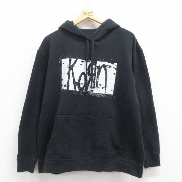XL★古着 長袖 ロック バンド スウェット パーカー メンズ コーン KORN 黒 ブラック 【spe】 25aug01 中古 スエット トレーナー トップス