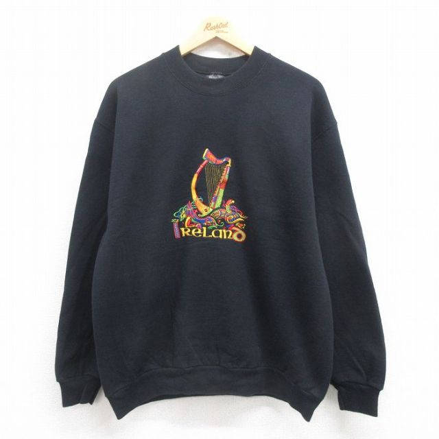 スクリーンスターズ 90s 長袖スウェット アイルランド刺繍 ブラック L | 古着