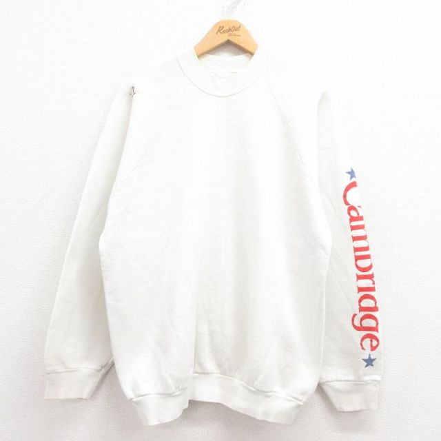 【50%OFF】XL★古着 フルーツオブザルーム 長袖 スウェット メンズ 90年代 90s Cambridge ラグラン クルーネック USA製 白 ホワイト 25aug01 中古 スエット トレーナー トップス