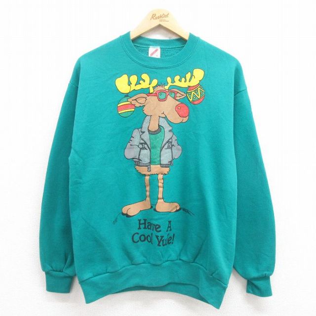 M★古着 ジャージーズ 長袖 スウェット メンズ 80年代 80s シカ クルーネック USA製 緑 グリーン 25aug01 中古 スエット トレーナー トップス