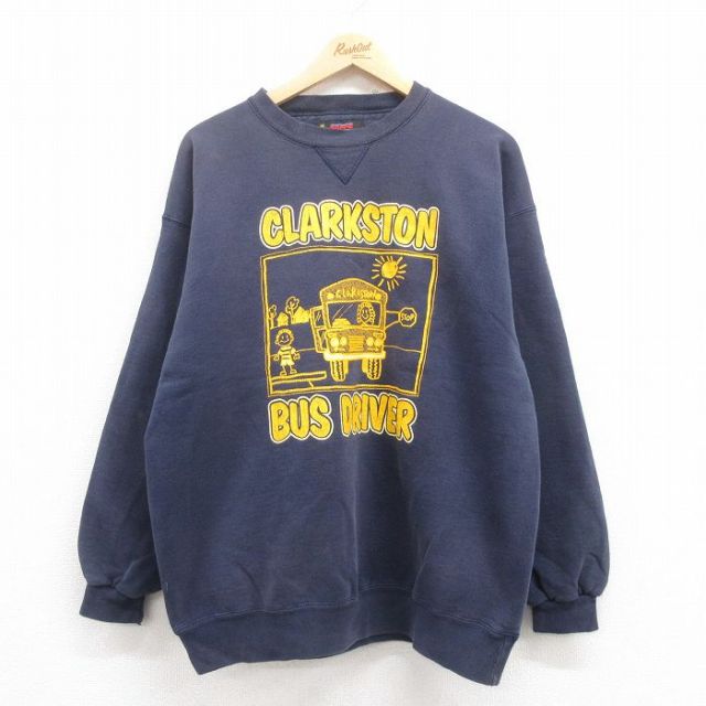 L★古着 長袖 スウェット メンズ 90年代 90s バス クルーネック USA製 紺 ネイビー 25aug01 中古 スエット トレーナー トップス