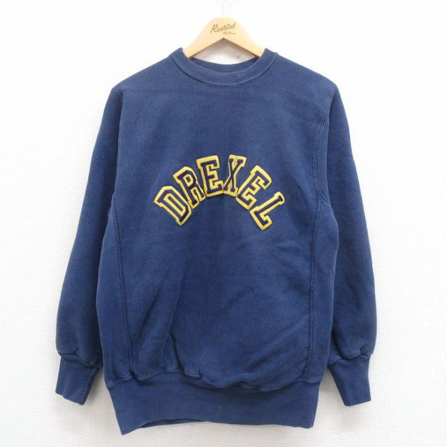【20%OFF】L★古着 長袖 スウェット メンズ 90年代 90s DREXEL クルーネック USA製 紺 ネイビー 【spe】 25aug01 中古 スエット トレーナー トップス