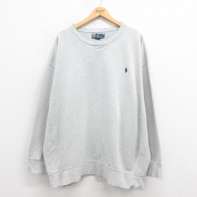XL★古着 ラルフローレン Ralph Lauren 長袖 ブランド スウェット メンズ 90年代 90s ワンポイントロゴ 大きいサイズ クルーネック グレー 霜降り 25aug05 中古 スエット トレーナー トップス