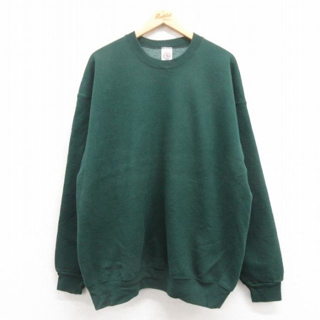 XL★古着 長袖 スウェット メンズ 90年代 90s 無地 大きいサイズ クルーネック USA製 緑 グリーン 25aug05 中古 スエット トレーナー トップス