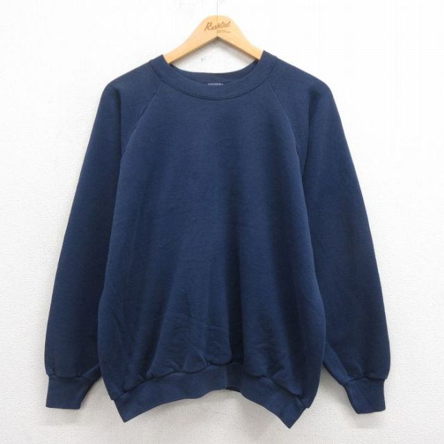 XL★古着 フルーツオブザルーム 長袖 スウェット メンズ 90年代 90s 無地 ラグラン クルーネック USA製 紺 ネイビー 25aug05 中古 スエット トレーナー トップス