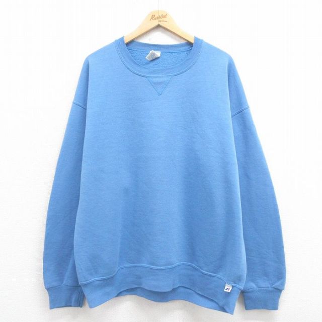 XL★古着 ラッセル 長袖 スウェット メンズ 00年代 00s 無地 大きいサイズ クルーネック 水色 25aug05 中古 スエット トレーナー トップス
