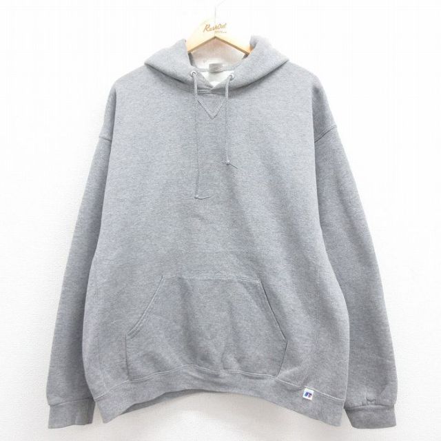 XL★古着 ラッセル 長袖 スウェット パーカー メンズ 00年代 00s 無地 大きいサイズ グレー 霜降り 25aug05 中古 スエット トレーナー トップス
