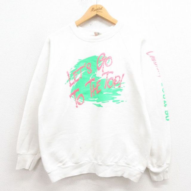 【20%OFF】M★古着 フルーツオブザルーム 長袖 スウェット メンズ 90年代 90s LETS ラグラン クルーネック USA製 白 ホワイト 25aug06 中古 スエット トレーナー トップス
