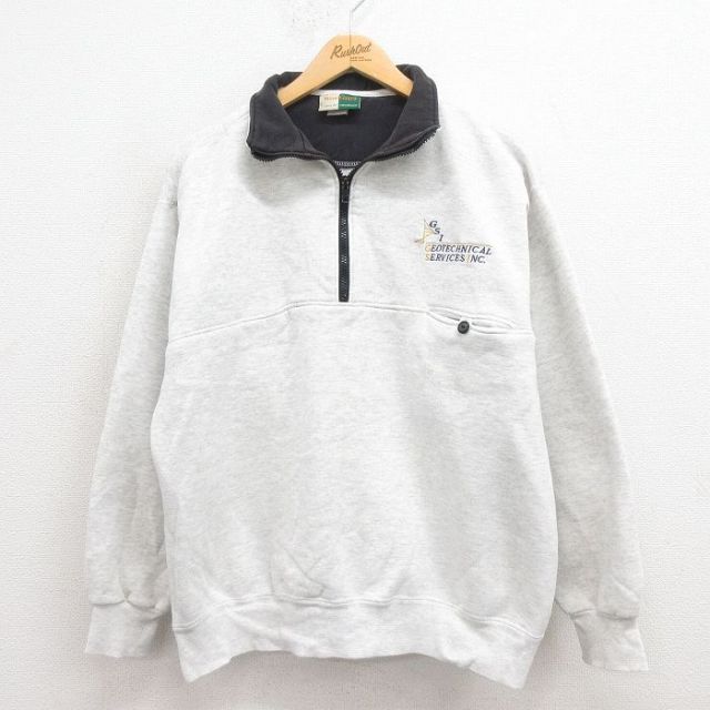 古着 ハーフジップスウェット グレー ボックス 短丈 タロンジッパー THRASHER 裏起毛切替ハーフジップ メンズ