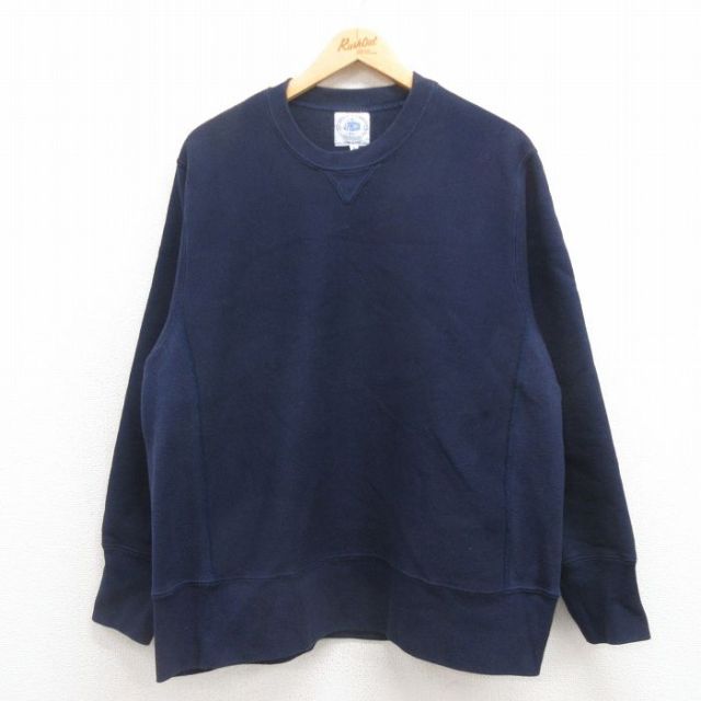 XL★古着 長袖 スウェット メンズ 無地 クルーネック USA製 紺 ネイビー 25aug06 中古 スエット トレーナー トップス